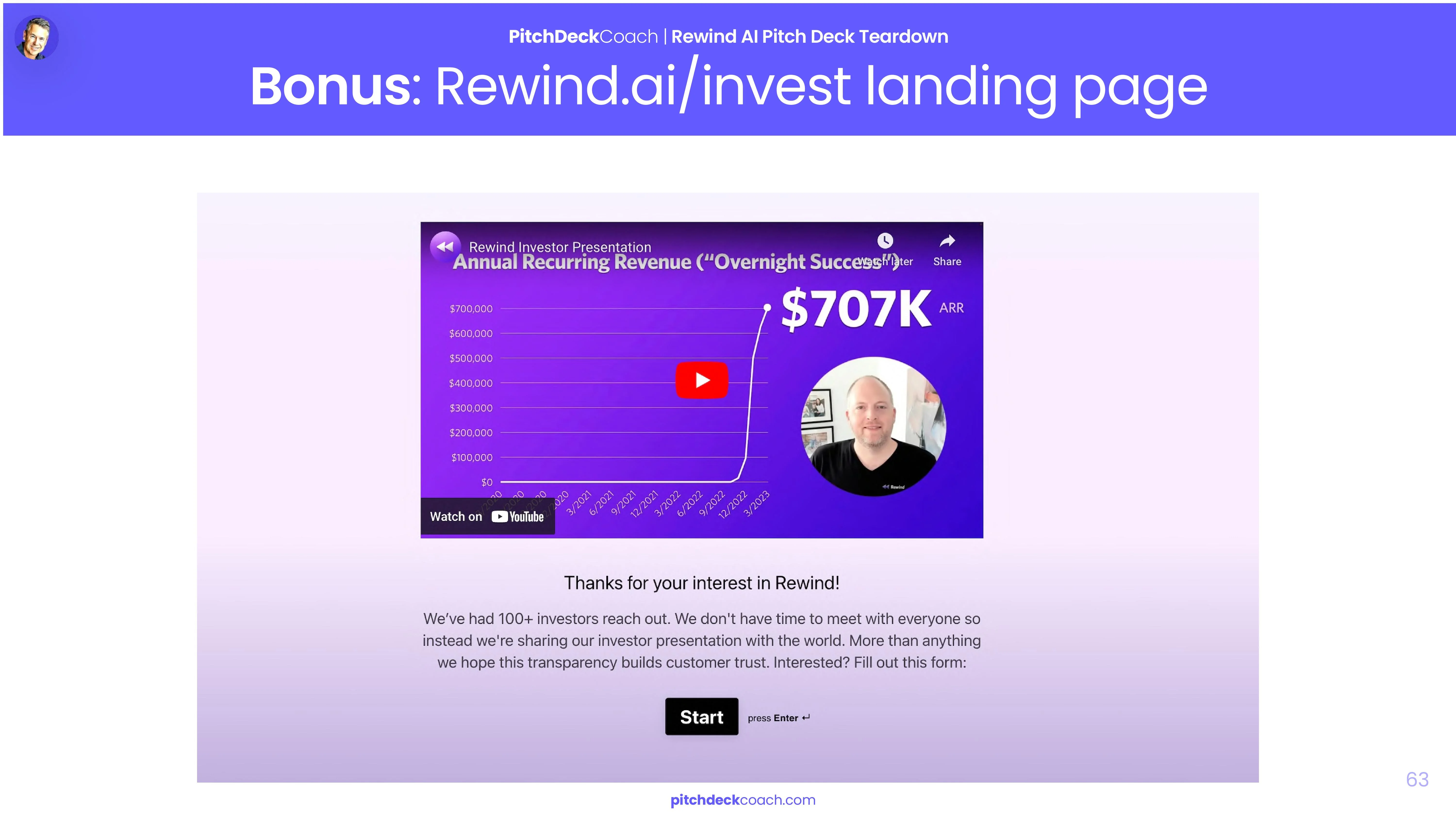 Rewind Pitch Deck Template — Landing Page for Investors