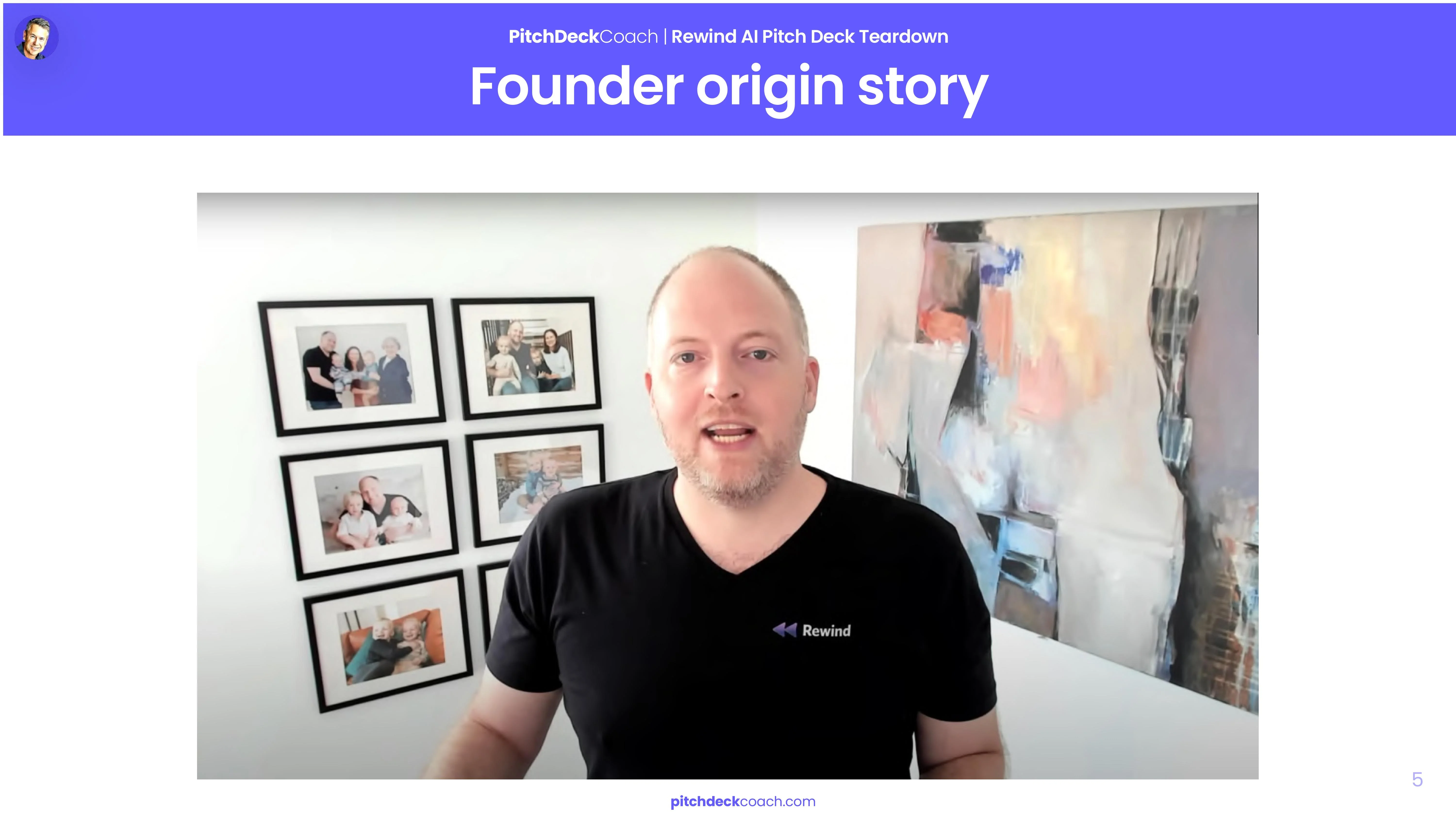 Rewind pitch deck template — Founder Origin Story Slide