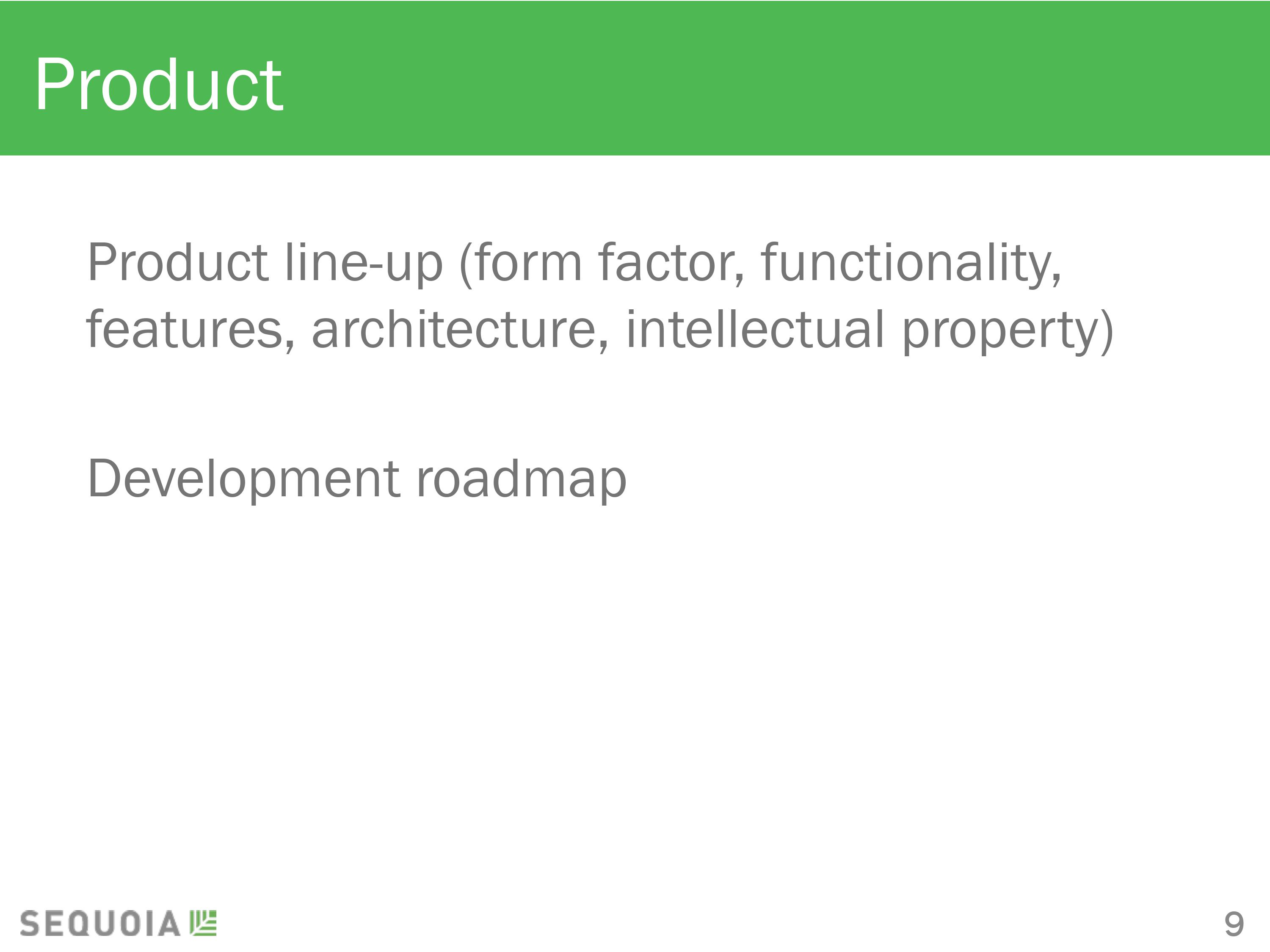 Sequoia Capital pitch deck template. Product slide.